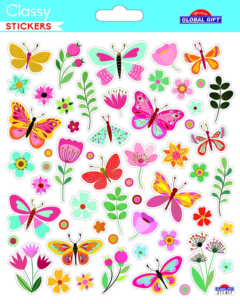 Aufkleber Blumen und Schmetterlinge
