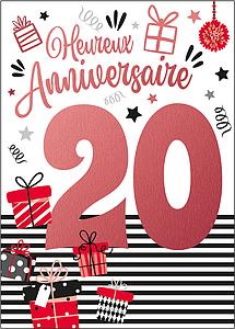 Carte A4 Anniversaire 20 ans