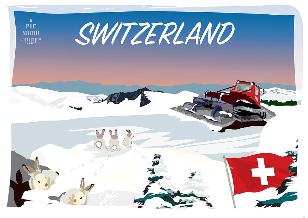 Postkarten "Switzerland" (Schneepflug)