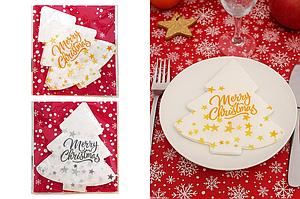2er-Set mit je 12 Servietten mit Tannenbaum-Motiv „Merry Christmas“
