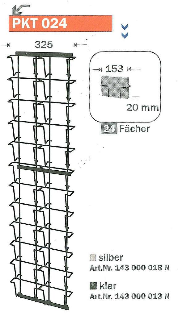 Wanddisplay 24 Fächer QF für Postkarten A6
