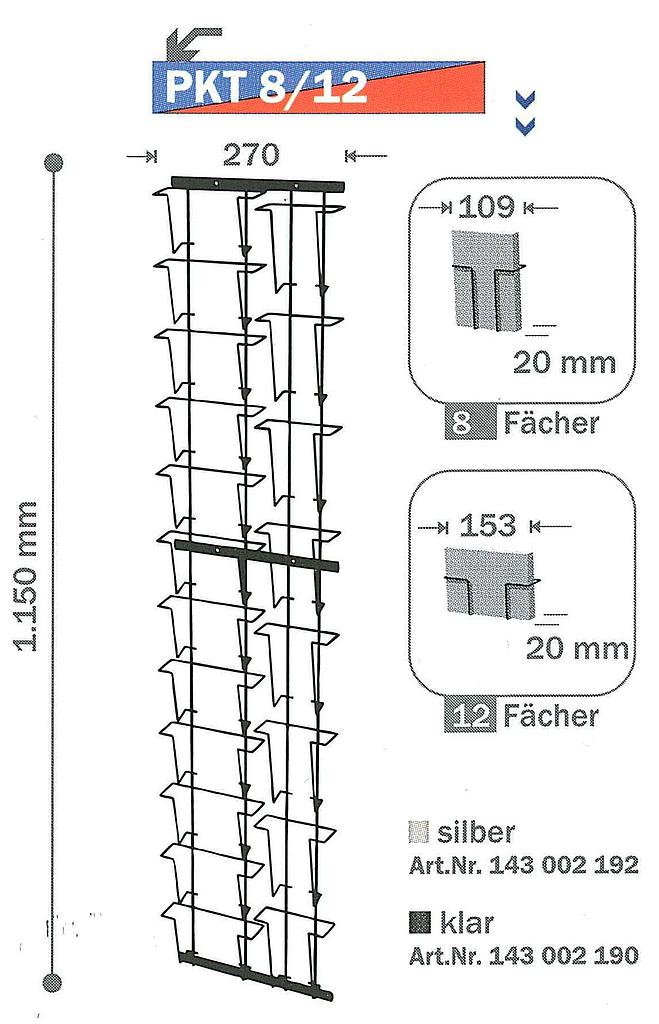 Wanddisplay 20 Fächer (12QF+8HF) für Postkarten A6