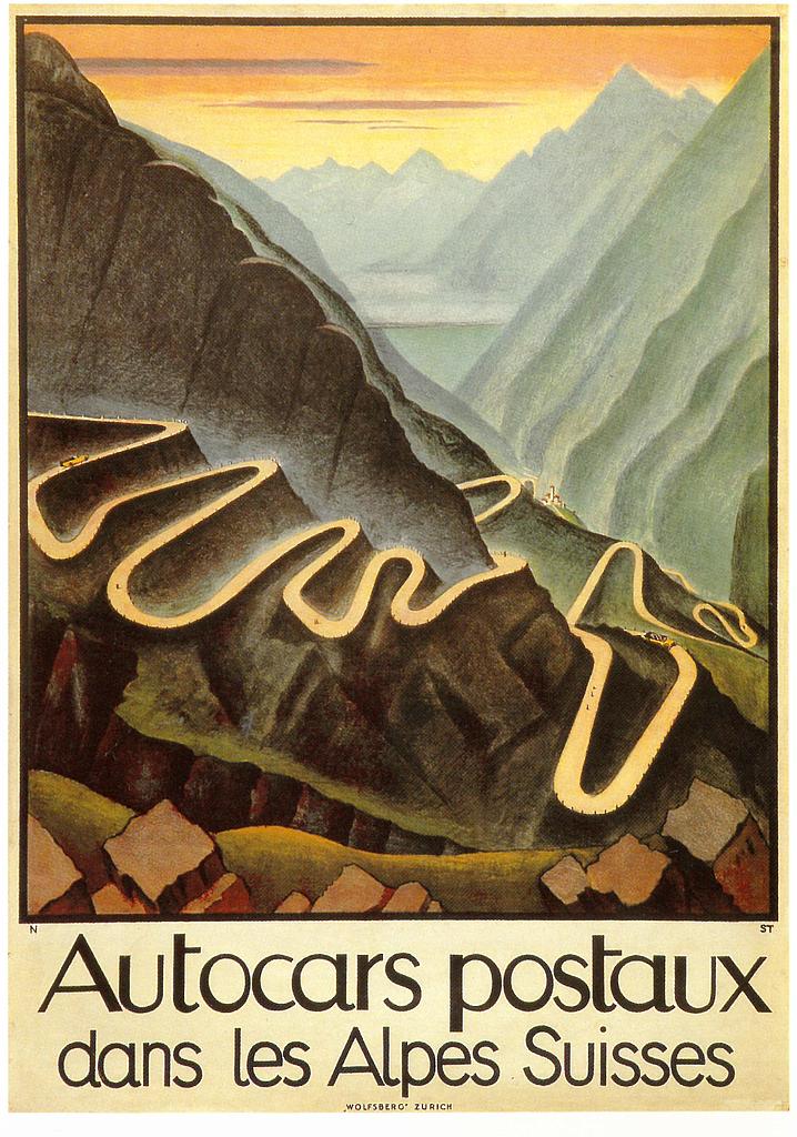 Postcards 01494 Cars postaux dans les Alpes Suisse