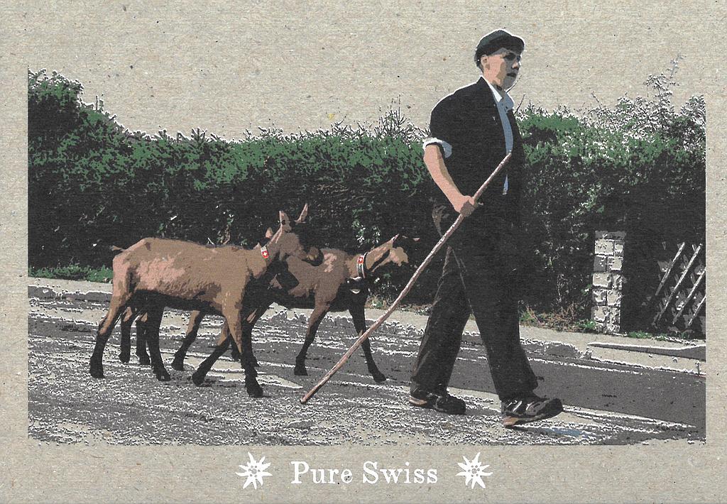 Postcards 51128 Pure Swiss Bauer mit Ziegen