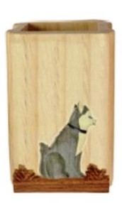 Porte crayon en bois avec husky
