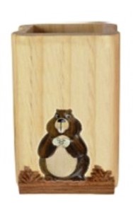 Porte crayon en bois avec marmotte