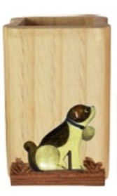 Porte crayon en bois avec St-Bernard