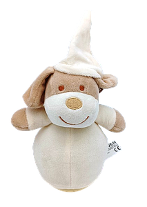 Peluche chien beige qui se balance