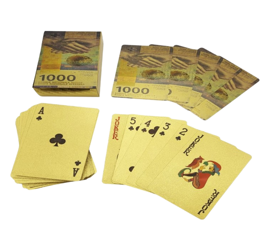 Jeu de Joker billet de 1000 francs en or (54 cartes, 2 jokers inclus)