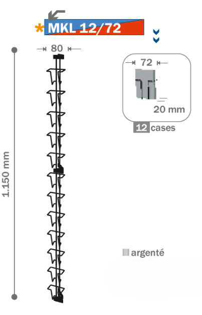 Présentoir colonne de 12 cases pour mini cartes (~72 mm)
