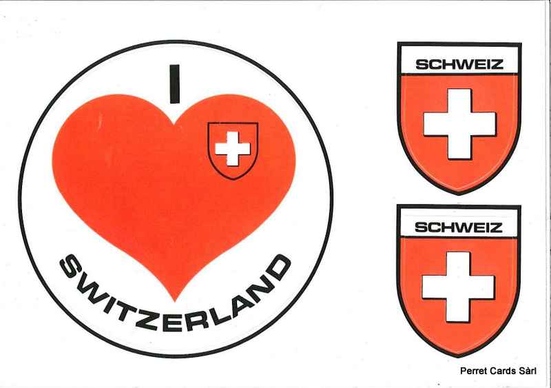 Postcards SK 475 Stickers I love Switzerland, Schweiz