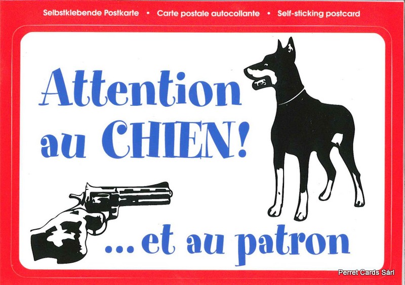 Postcards SK 486 Stickers Attention au CHIEN ! ...et au patron !