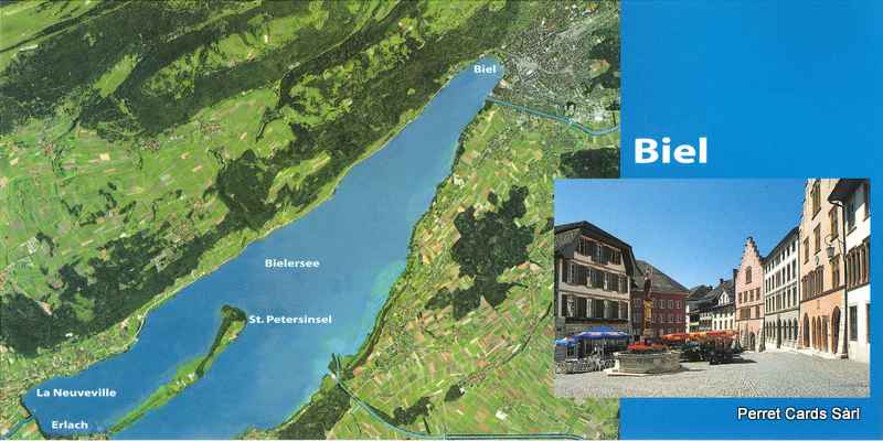 Postcards Pano 45287 Biel, lac de Bienne, Erlach (Cerlier), île St-Pierre, La Neuveville