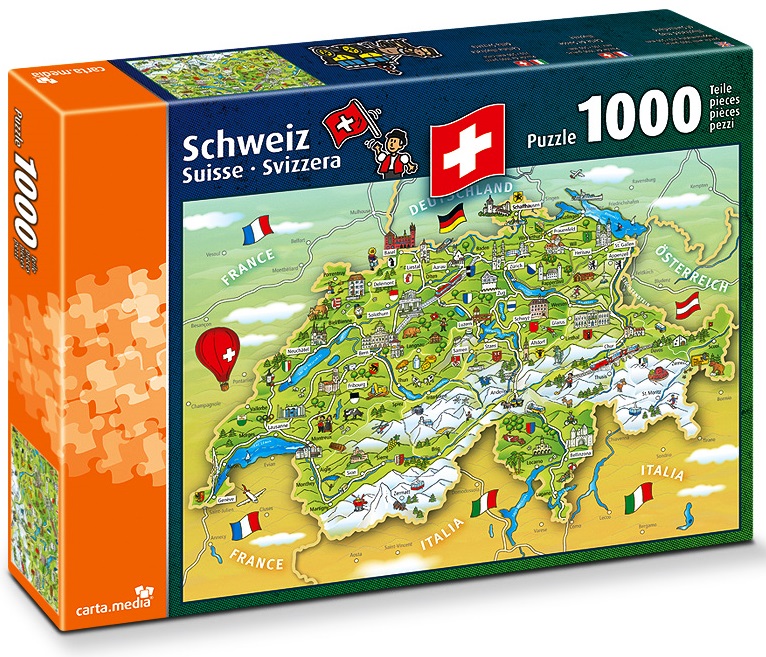 Puzzle 1000 pcs Carte illustrée de la Suisse