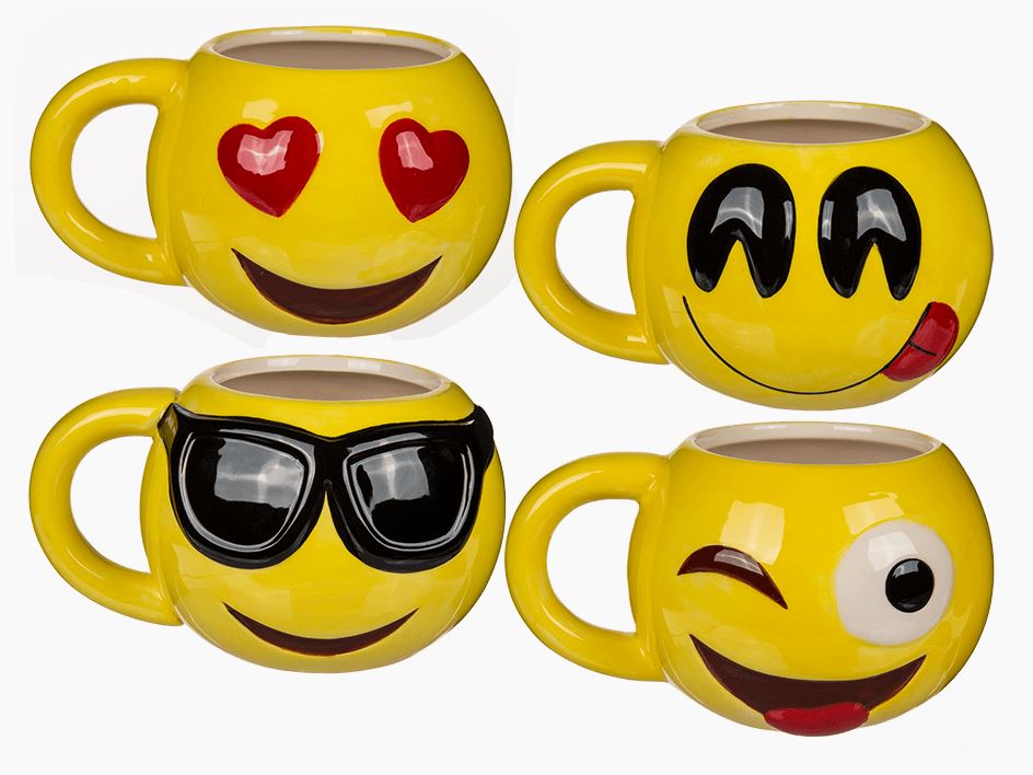 Keramik-Becher "Emojis", 4-Fach sortiert