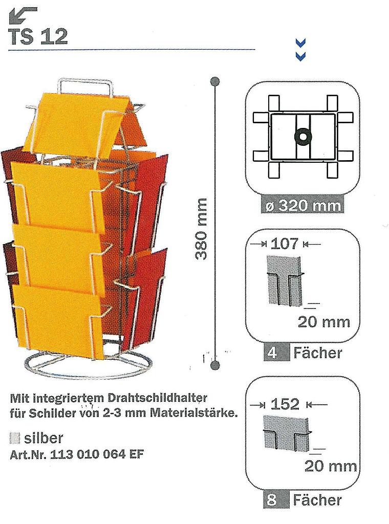 Thekenständer 12 Fächer (8QF+4HF) für Postkarten A6