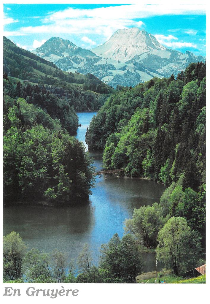 Postcards 12x17cm 01338 En Gruyère, lac de Montsalvens et Moléson