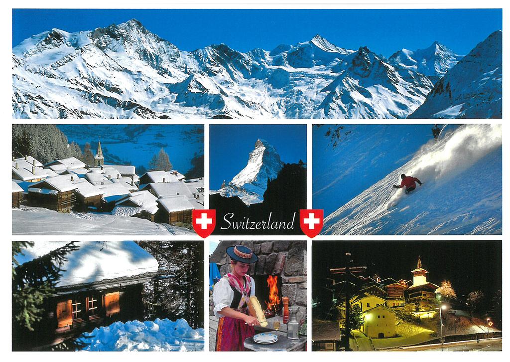 Postcards 91132 w Switzerland (ski, raclette)