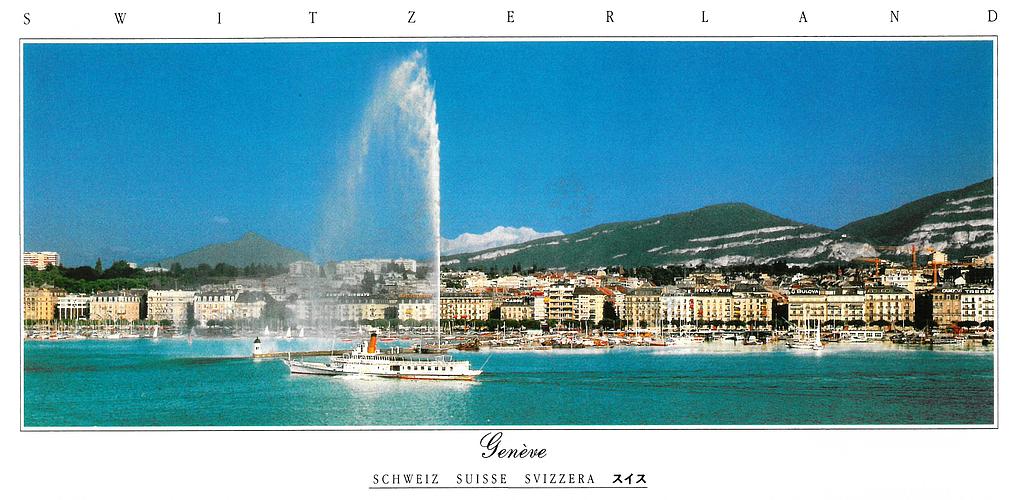 Postcards Pano 45091 Genève Les quais et jet d'eau