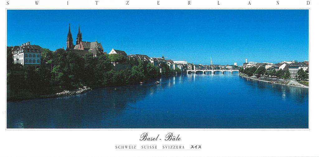 Postcards Pano 45036 Basel Münster und Mittlere Rheinbrücke