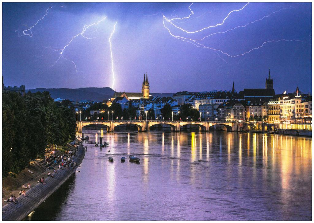 Postcards 27571 Basel nächtliches Blitzgewitter
