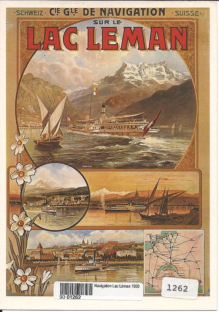 Postcards A6 Litho 01262 Affiche Navigation Lac Léman 1900