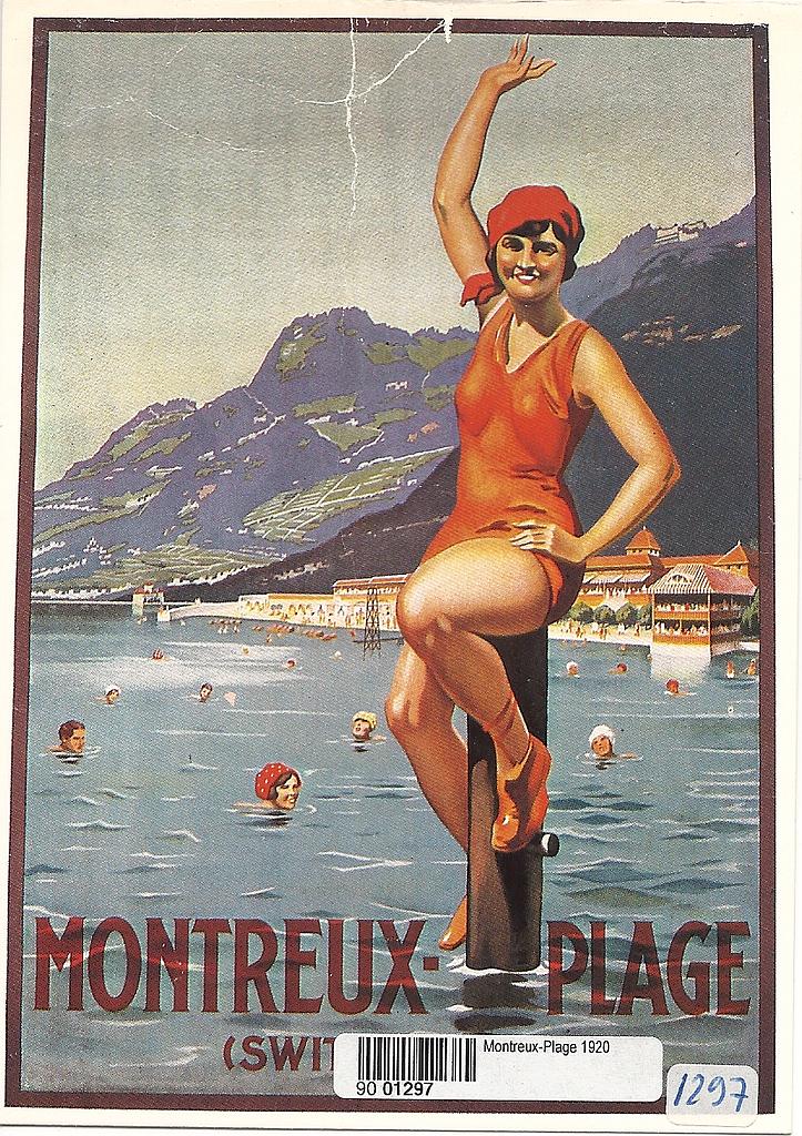 Postcards A6 Litho 01297 Affiche Montreux-Plage 1920