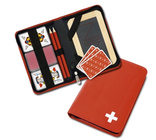JASS 2 jeux de 36 cartes (F+D) dans étui Suisse +accessoires