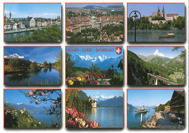 Postcards 00484-A Zürich, Bern, Bâle, Sils, Eiger, Cervin, Chillon, lac des 4 cantons