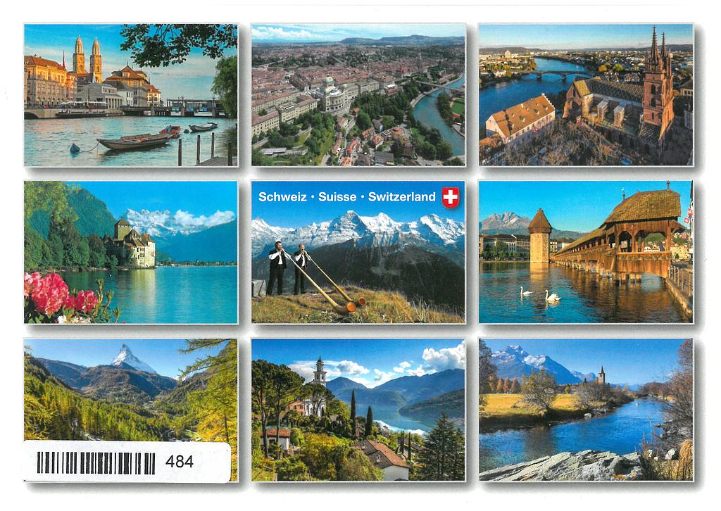 Postcards 00484-B Zürich, Bern, Basel, Chillon, Jungfrau, Luzern, Matterhorn, Vico Morcote, Sils