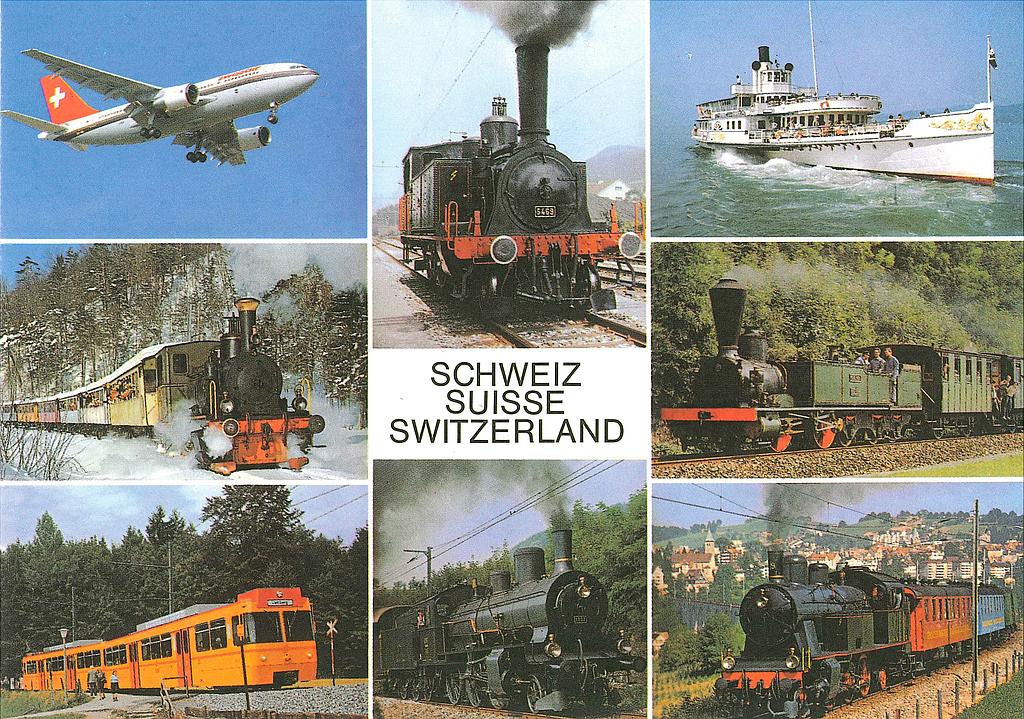 Postcards 18002 CH Trains, avion, bâteau