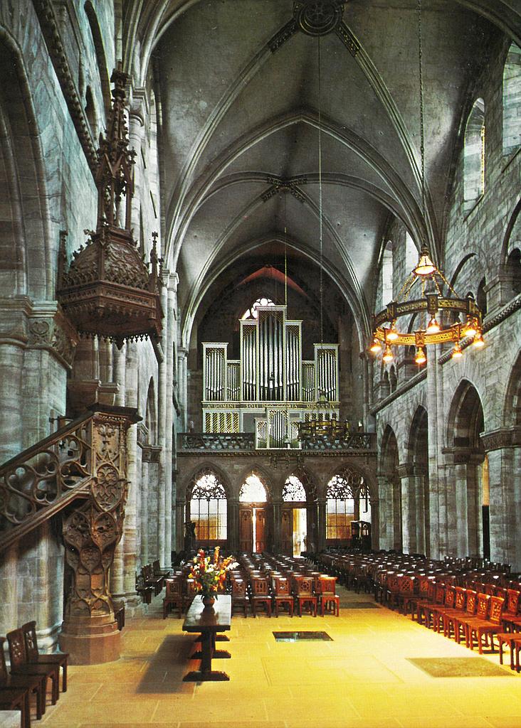 Postcards 07912 Basel, Kirchenschiff und Orgel im Münster