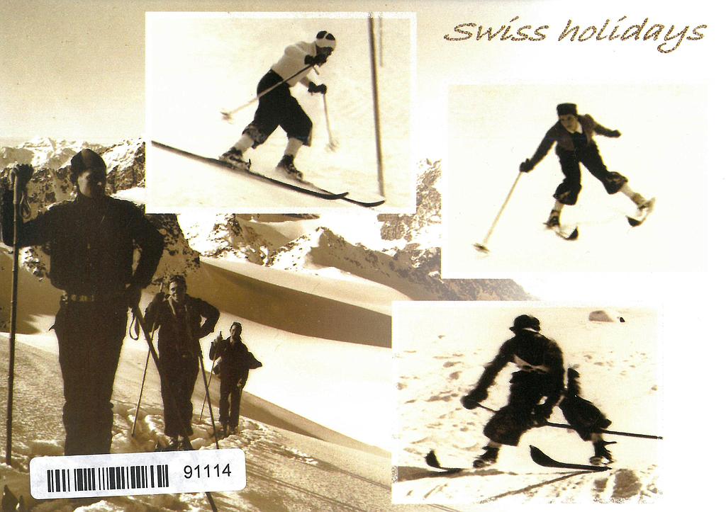 Postcards 91114 w Swiss holidays (ski rétro) noir-blanc